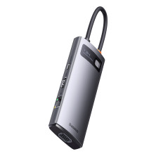 USB-хаб Baseus 7in1 Metal Gleam -Port Type-C HUB Adapter Type-C to USB3.0*3, Type-C(PD)*1, 4KHDMI, VGA, RJ45 Сірий