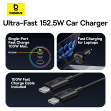 Автомобільний зарядний пристрій Baseus Multi-Port Fast Charge Car Charger 152.5W USB+2Type-C + Кабель Type-C to Type-C 100W 1м Чорний