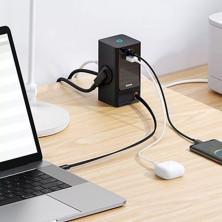 Сетевое зарядное устройство Baseus GaN5 PowerCombo Digital PowerStrip 65W 2AC+USB+Type-C + кабель Baseus Type-C to Type-C 100W 20V/5A 1м Черный