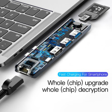 USB-хаб Baseus 7in1 Thunderbolt C + Pro 7-Port Type-C HUB Adapter Type-C*2 to USB3.0*2, Type-C*1, 4KHDMI, RJ45, SD, MicroSD Сірий