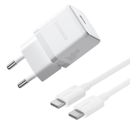 Сетевое зарядное устройство Baseus Palm Fast Charger 1C PD3.0 30W Type-C 3A  + Кабель Type-C to Type-C 60W 20V/3A 1м Белый