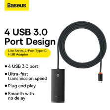 USB-хаб Baseus 4in1 Lite Series 4-Port Type-C HUB Adapter Type-C to USB3.0*4 кабель 2м Чорний