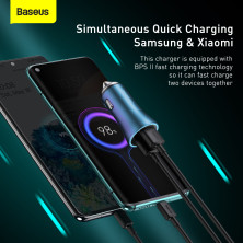 Автомобільний зарядний пристрій Baseus Golden Contactor Pro Dual Quick Charger Car Charger 40W 2USB Блакитний