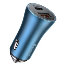 Автомобильное зарядное устройство Baseus Golden Contactor Pro Dual Quick Charger Car Charger 40W USB+Type-C + Кабель Type-C to Lightning 1м Голубой