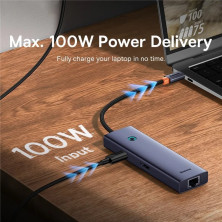 USB-хаб Baseus 6in1 UltraJoy 6-Port Type-C HUB Adapter Type-C to USB3.0*3, Type-C(PD)*1, 4KHDMI, RJ45 Сірий