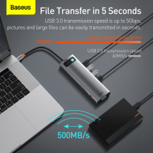 USB-хаб Baseus 11in1 Metal Gleam 11-Port Type-C HUB Adapter Type-C to USB3.0*3, Type-C(PD)*1, 4KHDMI*2, VGA, RJ45, AUX, TF, SD Серый