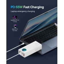 УМБ Baseus Amblight 26800mAh 65W 6A з технологією QC3.0+PD3.0 4USB+Type-C+ кабель Type-C to Type-C 100W 20V/5A 1м Білий