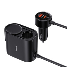 Автомобільний зарядний пристрій Baseus High Efficiency Pro 1-for-2 Car Cigarette Lighter 30W USB+Type-C + 2 Прикурювача Чорний