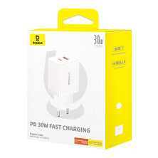 Мережевий зарядний пристрій Baseus Cube Fast Charger QC3.0+PD3.0 30W USB+Type-C 3A Білий