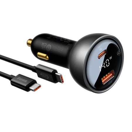 Автомобильное зарядное устройство Baseus Digital Display PD 3.1 Dual Fast Charger Car Charger 140W USB+Type-C + Кабель Type-C to Type-C 240W 1м Черный