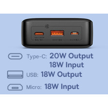 УМБ Baseus Airpow Fast Charge 20000mAh 20W 3A з технологією QC3.0+PD3.0 USB+Type-C + Кабель USB to Type-C Чорний