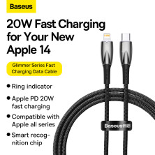Кабель Baseus Glimmer Series Fast Charging Data Cable Type-C to Lightning PD 20W 1m Черный