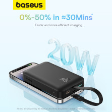 УМБ Baseus Magnetic Mini Wireless Fast Charge 10000mAh 20W 2.4A QC3.0+PD3.0 з функцією MagSafe та Qi 15W і iP 20W кабелем Чорний