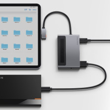 USB-хаб Baseus 6in1 Magic Multifunctional Type-C with a Retractable Clip Type-C to USB3.0, Type-C, 4KHDMI, AUX, TF, SD Сірий