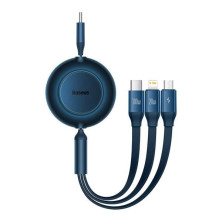 Кабель Baseus Bright Mirror 2 Series Retractable 3-in-1 Fast Charging Data Cable Type-C to Lightning+Type-C+MicroUSB 100W 1.1m Синий