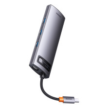 USB-хаб Baseus 7in1 Metal Gleam 7-Port Type-C HUB Adapter Type-C to USB3.0*3, Type-C(PD)*1, 4KHDMI*2, RJ45 Серый