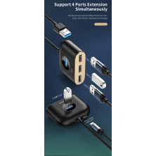 USB-хаб Baseus 5in1 Square Round HUB Adapter Type-A to USB3.0, USB2.0*3, Micro USB кабель 1м Чорний