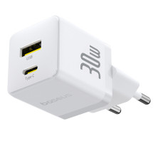 Сетевое зарядное устройство Baseus Palm Fast Charger QC3.0+PD3.0 30W USB+Type-C 3A + Кабель Type-C to Type-C 60W 20V/3A 1м Белый
