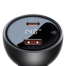 Автомобильное зарядное устройство Baseus Digital Display PD 3.1 Dual Fast Charger Car Charger 140W USB+Type-C + Кабель Type-C to Type-C 240W 1м Черный
