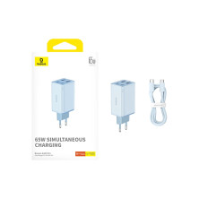 Сетевое зарядное устройство Baseus GaN6 Pro 65W 2USB+2Type-C + кабель Baseus Type-C to Type-C 100W 20V/5A 1м Голубой