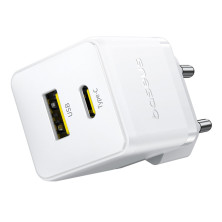 Сетевое зарядное устройство Baseus Palm Fast Charger QC3.0+PD3.0 30W USB+Type-C 3A + Кабель Type-C to Type-C 60W 20V/3A 1м Белый