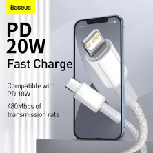Кабель Baseus High Density Braided Fast Charging Data Cable Type-C to Lightning PD 20W 1m Белый