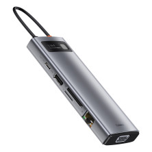 USB-хаб Baseus 9in1 Metal Gleam 9-Port Type-C HUB Adapter Type-C to USB3.0*3, Type-C(PD)*1, 4KHDMI, VGA, RJ45, TF, SD Серый