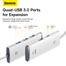 USB-хаб Baseus 4in1 Lite Series 4-Port Type-A HUB Adapter Type-A to USB3.0*4 кабель 2м Білий