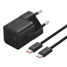 Мережевий зарядний пристрій Baseus GaN5 Mini Fast Charger 1C PD3.0 20W Type-C 3A + кабель Baseus Type-C to Type-C 100W 20V/5A 1м Чорний