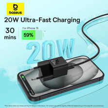 Мережевий зарядний пристрій Baseus GaN5 Mini Fast Charger 1C PD3.0 20W Type-C 3A + кабель Baseus Type-C to Type-C 100W 20V/5A 1м Чорний