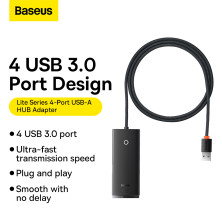 USB-хаб Baseus 4in1 Lite Series 4-Port Type-A HUB Adapter Type-A to USB3.0*4 кабель 1м Чорний
