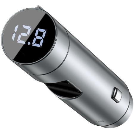 FM-трансмиттер Baseus Energy Column 2в1 MP3 Car QC3.0 18W Charger Bluetooth 5.0 2USB 3A Серебристый