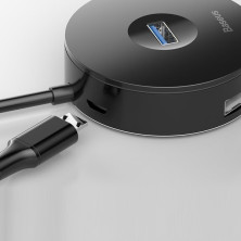 USB-хаб Baseus 5in1 Round Box HUB Adapter Type-C to USB3.0, USB2.0*3, Micro USB Серый