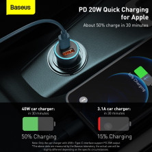 Автомобильное зарядное устройство Baseus Golden Contactor Pro Dual Quick Charger Car Charger 40W USB+Type-C + Кабель Type-C to Lightning 1м Голубой