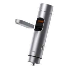 FM-трансмиттер Baseus Energy Column 2в1 MP3 Car QC3.0 18W Charger Bluetooth 5.0 2USB 3A Серебристый