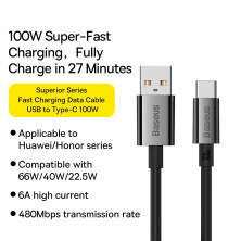 Кабель Baseus Superior Series Fast Charging Data Cable USB to Type-C 100W 20V 5A 2m Черный
