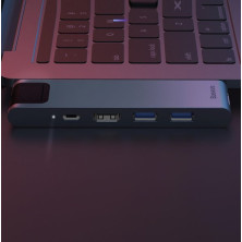 USB-хаб Baseus 7in1 Thunderbolt C + Pro 7-Port Type-C HUB Adapter Type-C*2 to USB3.0*2, Type-C*1, 4KHDMI, RJ45, SD, MicroSD Сірий