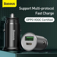 Автомобильное зарядное устройство Baseus Circular Metal PPS Quick Charger Car Charger 30W VOOC USB+Type-C Черный