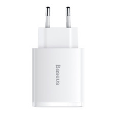 Сетевое зарядное устройство Baseus Compact Quick Charger QC3.0+PD3.0 30W 2USB+Type-C 3A Белый