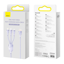 Кабель Baseus Flash Series 2 3-in-1 Fast Charging Data Cable USB to Lightning+Type-C+MicroUSB 66W 1.2m Фіолетовий
