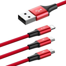 Кабель Baseus Rapid Series Cable 3-in-1 Fast Charging Data Cable USB to Lightning+Type-C+MicroUSB 3А 1.2m Червоний