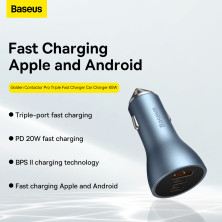 Автомобильное зарядное устройство Baseus Golden Contactor Pro Triple Fast Charger Car Charger 65W USB+2Type-C Голубой