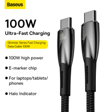 Кабель Baseus Glimmer Series Fast Charging Data Cable Type-C to Type-C 100W 20V 5A 2m Черный
