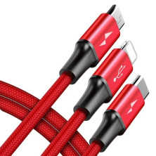 Кабель Baseus Rapid Series Cable 3-in-1 Fast Charging Data Cable USB to Lightning+Type-C+MicroUSB 3А 1.2m Червоний