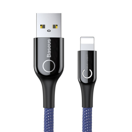 Кабель Baseus C-shaped Light Intelligent power-off Cable USB to Lightning 2.4A 1m Синій