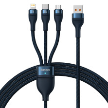 Кабель Baseus Flash Series 2 3-in-1 Fast Charging Data Cable USB to Lightning+Type-C+MicroUSB 100W 1.2m Синій