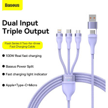 Кабель Baseus Flash Series 2 3-in-2 Fast Charging Data Cable  USB+Type-C to Lightning+Type-C+MicroUSB 100W 1.2m Фіолетовий