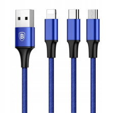Кабель Baseus Rapid Series Cable 3-in-1 Fast Charging Data Cable USB to Lightning+Type-C+MicroUSB 3А 1.2m Синій