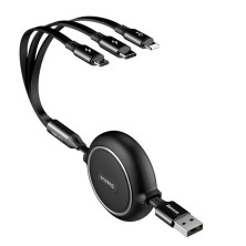 Кабель Baseus Golden Loop Series Retractable 3-in-1 Elastic Data Cable USB to Lightning+Type-C+MicroUSB 3.5А 1.2m Чорний