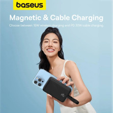 УМБ Baseus Magnetic Mini Wireless Fast Charge 10000mAh 20W 2.4A QC3.0+PD3.0 з функцією MagSafe та Qi 15W і iP 20W кабелем Чорний